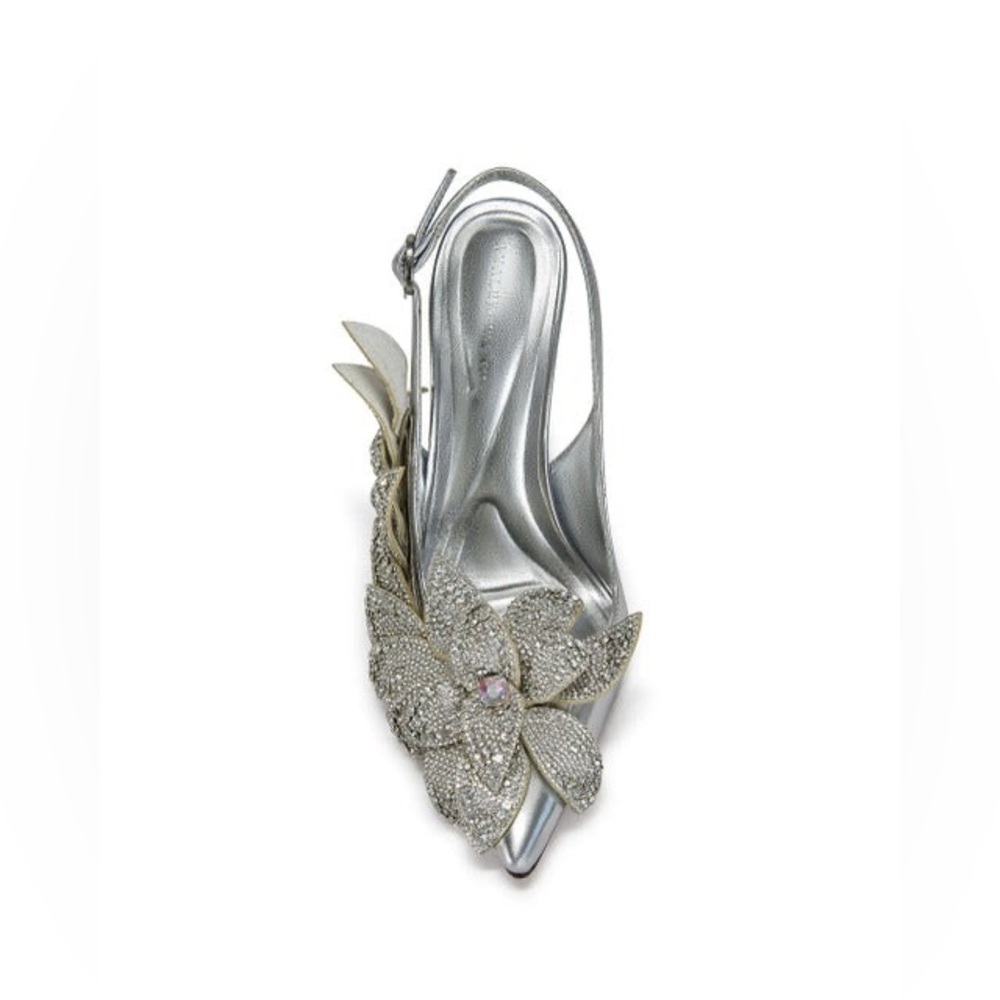 Crystal Flower Slingback Metallic Pump High Heels - Azalea Wang - Picture 5 of 5